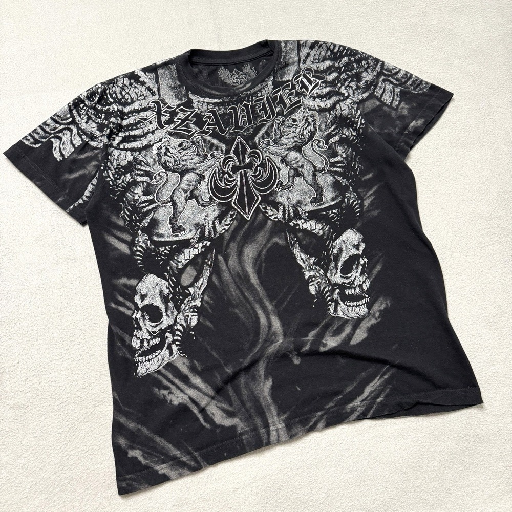 Xzavier Black Y2K Skull Graphic Tee Medium Goth Grunge Emo Punk Shirt